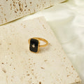 Chris April in Stock Dainty Jewelry PVD Gold Plated 316L Stainless Steel Black Enamel Ring  with Zircon