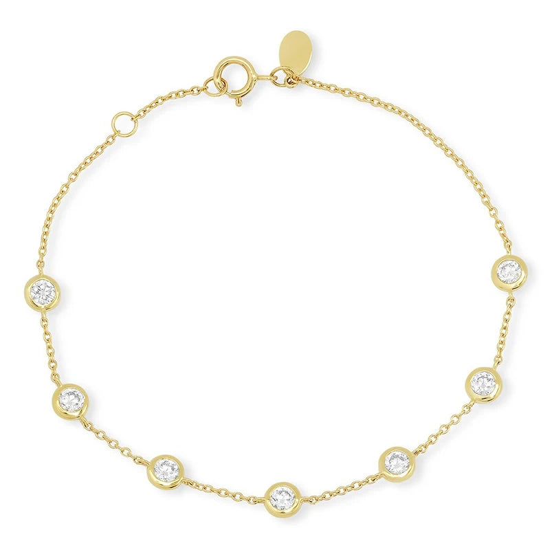 Gemnel Trendy 925 Sterling Silver 18k Yellow Gold Diamond pink rainbow Cz Bezel Set Bracelet