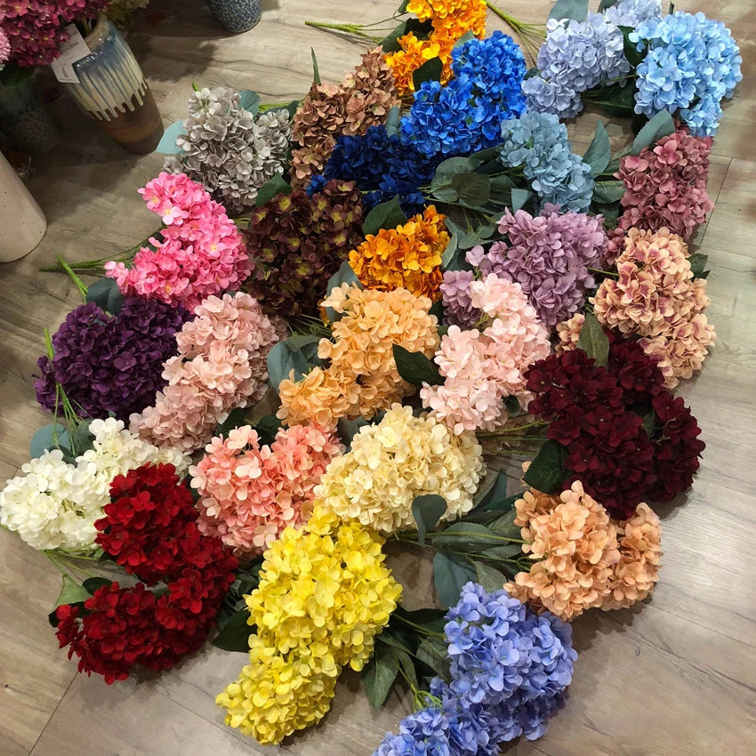 E-L114  Artificial Bigger Silk Hydrangea Flower 5 Heads White Hydrangea Flowers for Wedding Home Garden Centerpiece