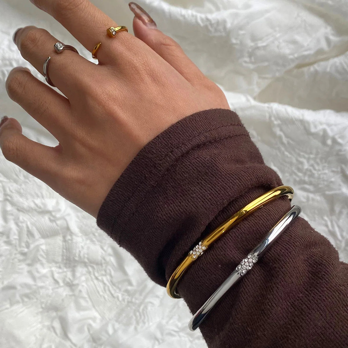 Fashion 18K Gold Stainless Steel Bangle Bracelet 5pcs Set Gold Silver Color Bangles Bracelets Women