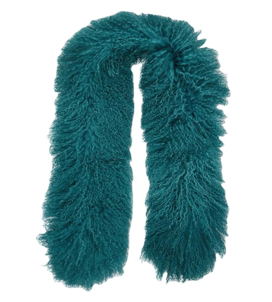 Hot Sale IRWOODS Modern Design Natural Curly Fur Mongolian Lamb Skin Real Tibetan Sheepskin Fur Scarf All Season