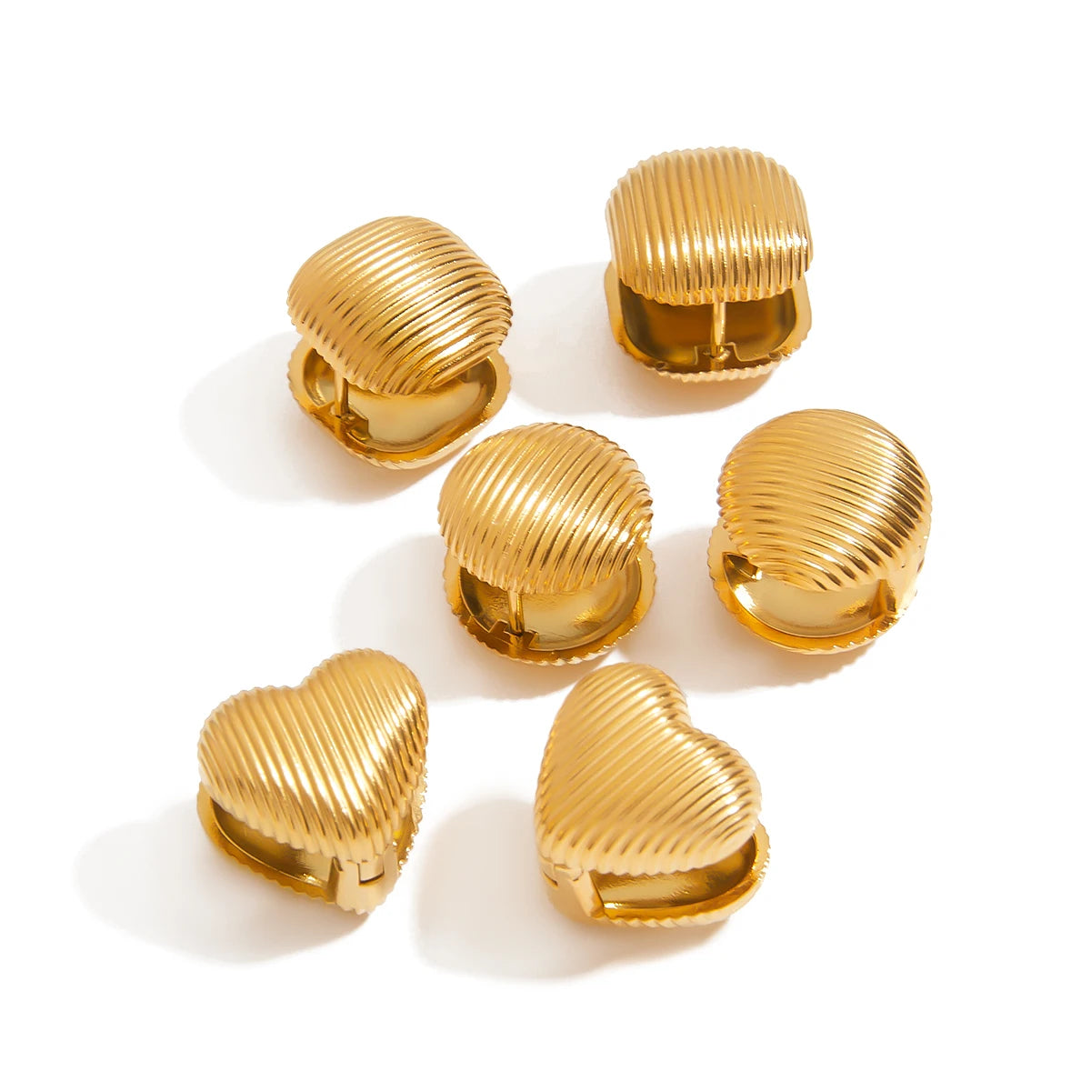J&D Stainless Steel 18K Gold Plated Tarnish Free Hypoallergenic Ball Classic Square Ribbed Heart Stud Earrings