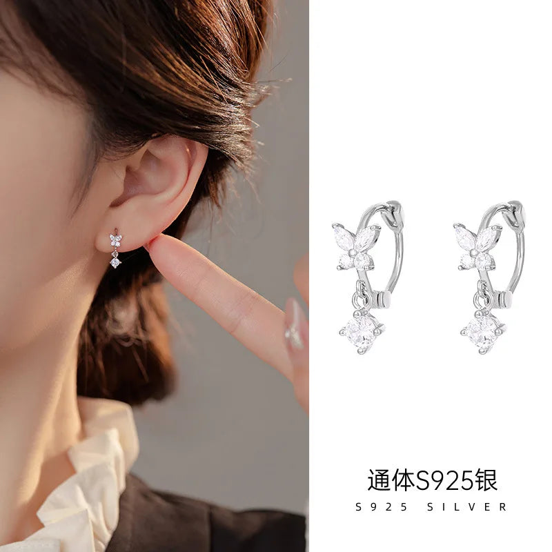 Fashion Earrings Trend Party Nickel Free Wedding Zircon Sterling Silver butterfly Hoop Earrings