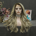 Celebrity Wig 26 Inch Hair Highlight Ombre Lace Front Wigs Synthetic Hair Wigs with Pre-plucked Natural Hairline