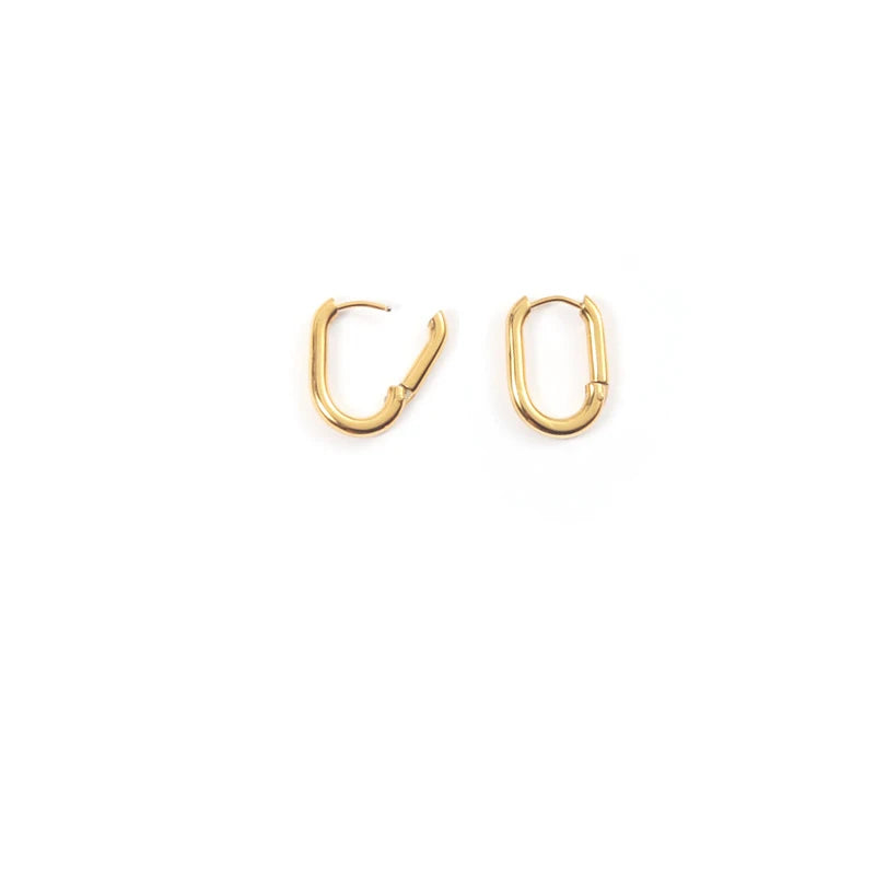 Simple Stainless Steel 14K Gold Plated 3MM Wide U Shaped Earring Titanium Steel PVD Geometric Rectangle Circle Earring Jewelry