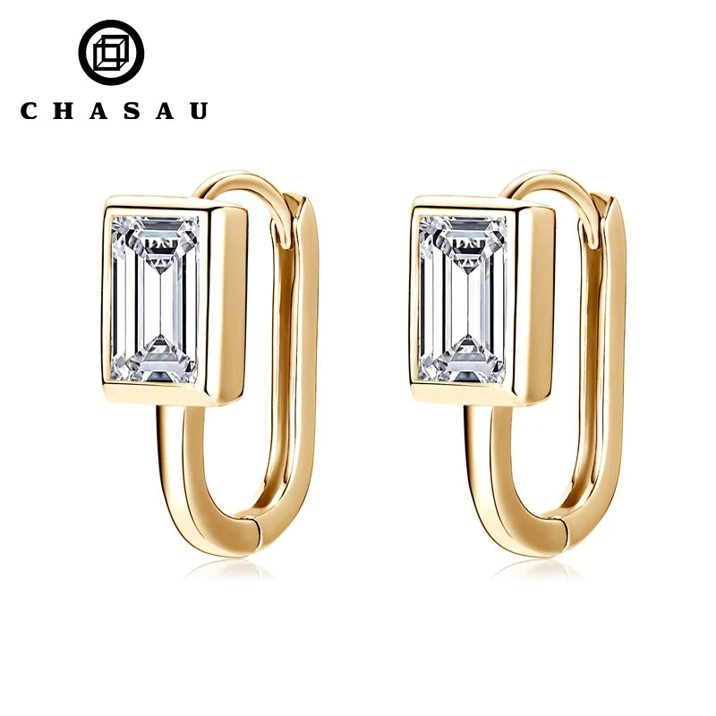 Fine Jewelry Earring Fashion Designer 925 Sterling Silver Minimalist 5*7mm 1.2ct Emerald Cut Moissanite U-shaped Hoop Earrings