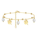 RINNTIN SA54 Summer New Foot Chain Adjustable 925 Sterling Silver 14K Gold Four Leaf Clover Freshwater Pearl Anklets