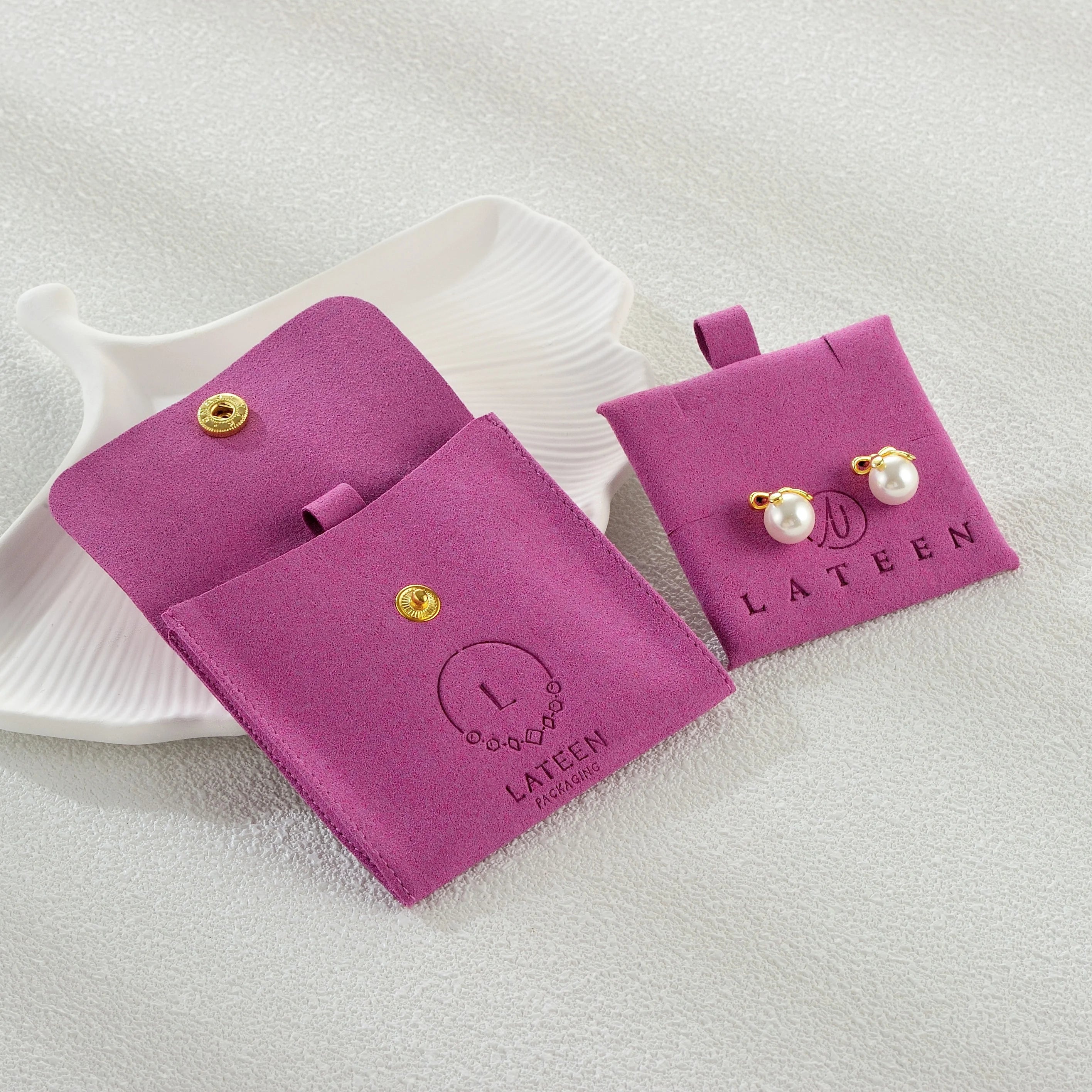 Custom Purple Pink Nude Beige Packaging Bag Pouch Luxury Velvet Jewelry Pouch Bag for Jewellery Chain