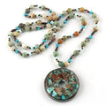 Fashion Bohemian Custom Jewelry Necklace Hematite Mixcolor Amazonite Green Zoisite Beaded Stone Knotted Round Pendant Necklaces