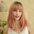 OEM/ODM Dark brown amber Pink Medium straight hair with bangs natural women's wig role play / daily synthetic hair