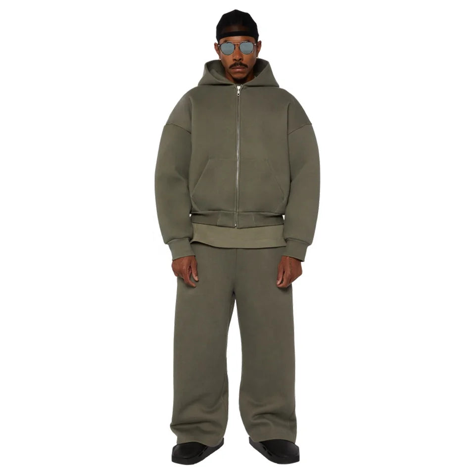2026 Custom logo Men's Winter Sports Cotton Zip up Design Sportswear Tracksuit Manufacturer Sweatpants and Hoodie Set for Men