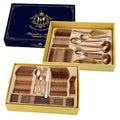 Luxury Customized Color 72pcs 84pcs Europe Style Gold Inlay Stainless Steel Cutlery Set Gift Box Mirror Polished Microwave