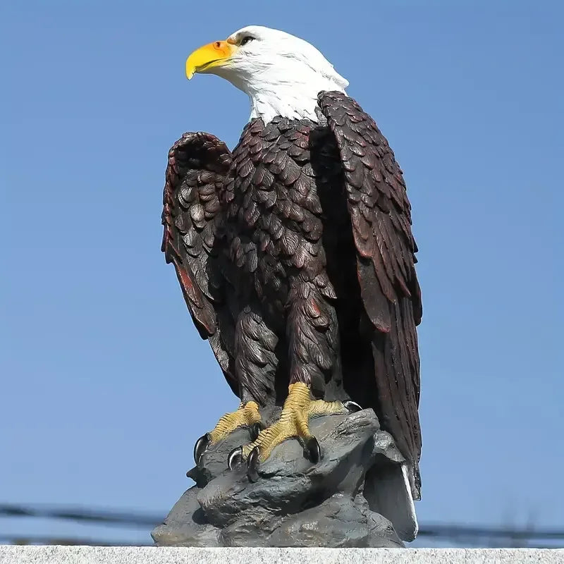 Resin White-headed Eagle Nesting Sculpture-Rock-like Base-Intricate Modern Art Decorative Piece for Courtyard Business Gift
