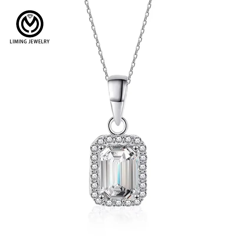 XMZ110  Fashion 925 Sterling Silver Square 1Ct Radiant Cut Moissanite Fine Jewelry Shiny Zircon Geometric Pendant Necklace Women