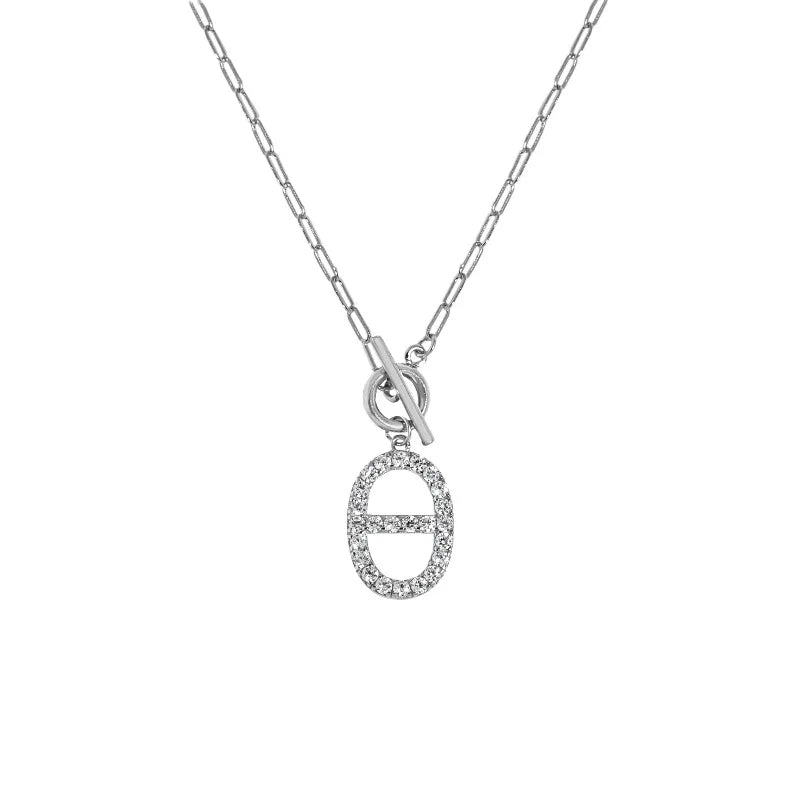 M0126 S925 Sterling Silver HipHop Pig Nose Pendant Necklaces Link Chain OT Buckle Necklace