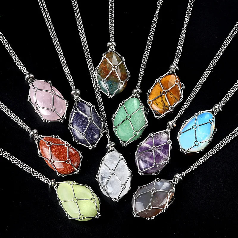 25x38mm Handmade Stainless Steel Cage Necklace Interchangeable Nature Stone Holder Necklace Easter Egg Shape Pendant Necklace