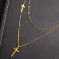 18k Gold Plated Stainless Steel Cross Pendant Necklace Jewelry Double Layer Cross Choker Necklace for Women
