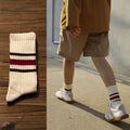 Men's High Quality Casual Crew Socks Striped Mid Tube Retro Design White Solid Candy Colors Breathable Sweat-Absorbent