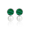 Fine Pearl Jewelry 925 Sterling Silver Women Round Malachite Freshwater Pearl Stud Earrings