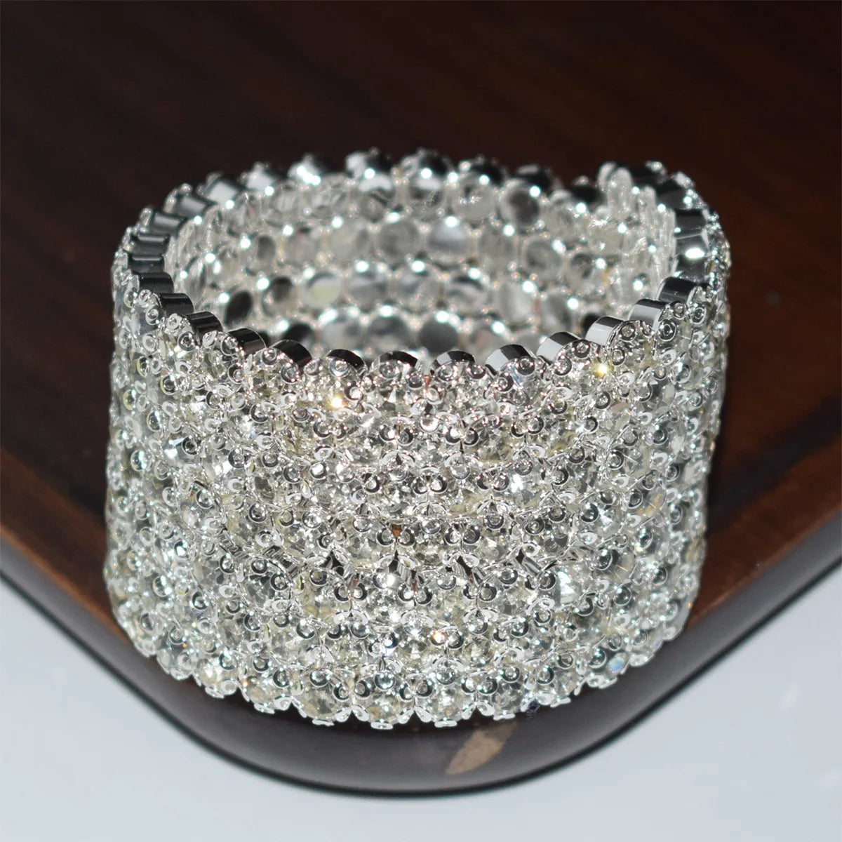 Pulseira De Strass Two Row Crystal Bracelet Rainbow Bridal Adjustable Crystal Rhinestone Cuff