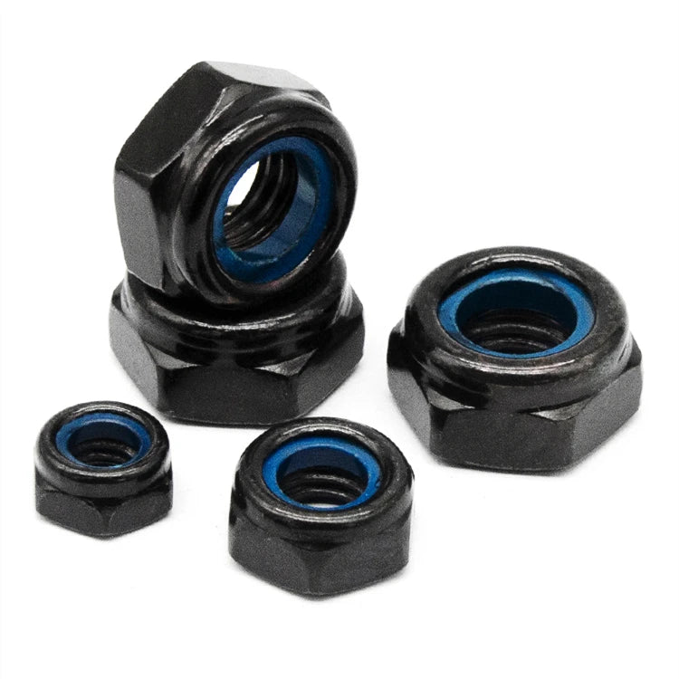 M2 M3 M4 M5 M6 M8 M10 M12 M14 M16 M18 M20 DIN985 Grade 4.8 8.8 Black Steel Nyloc Nuts Insert Nylon Locking Nuts