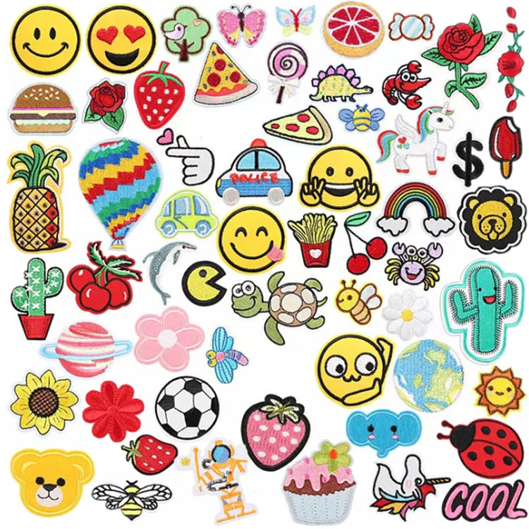Lovely 60 Pieces Mixed Flowers Animals Embroidery Badge Animal Car Patch Cartoon Fruit Iron on Patches