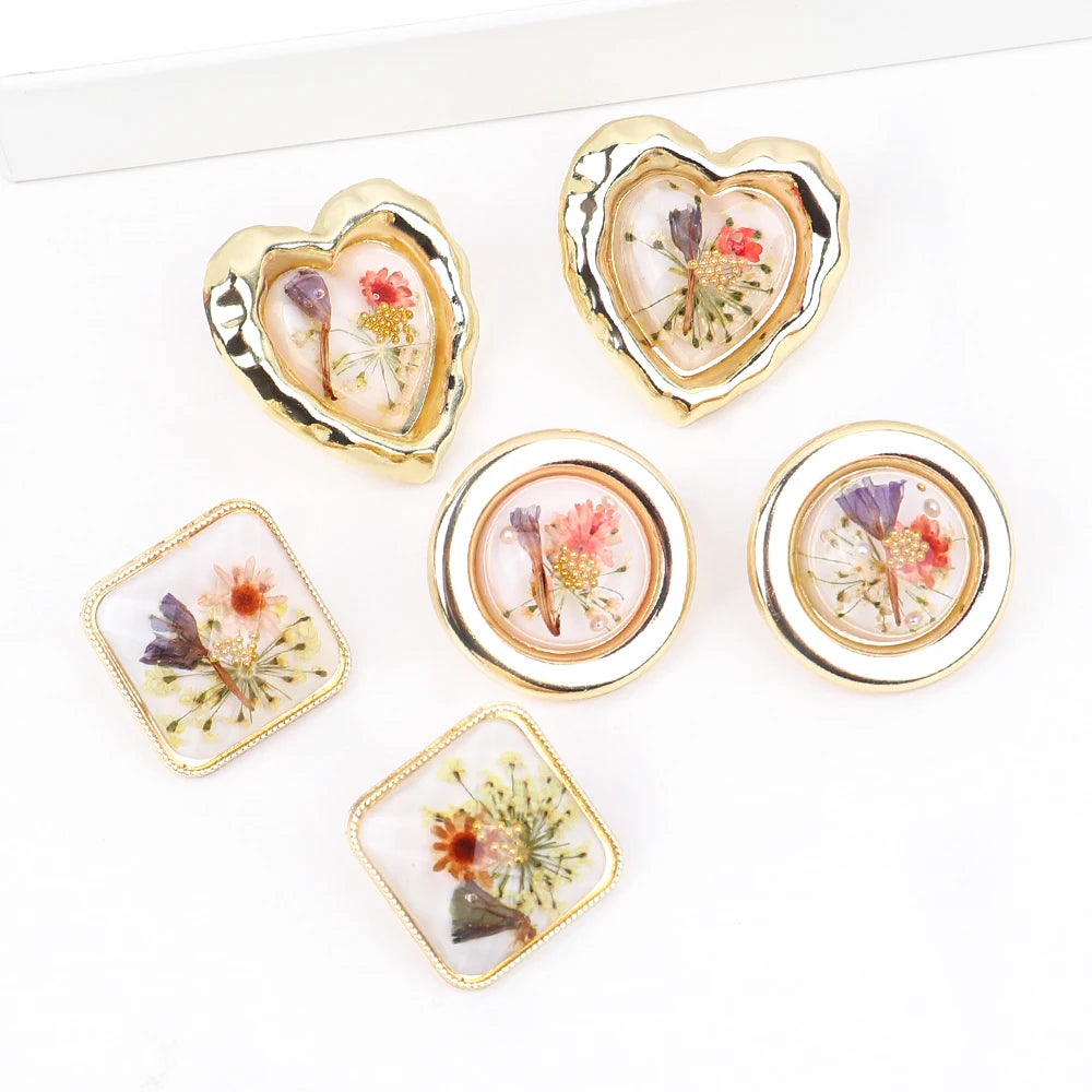 Restores Ancient Ways Temperament Woman Earring Korean Fashionable Resinous Aureate Flower Acrylic Trendy Pearl Drop Earrings FS