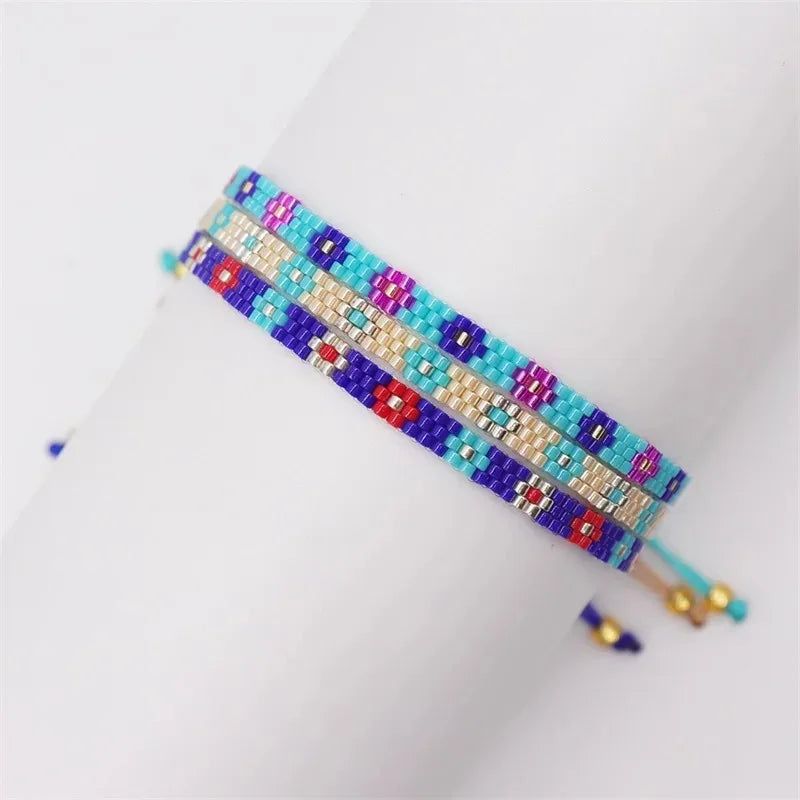 Handmade Bohemian Style Summer Fashion Bracelet Adjustable Woven Jewelry Bracelets with Main Stone Beaded Flower Bracelet