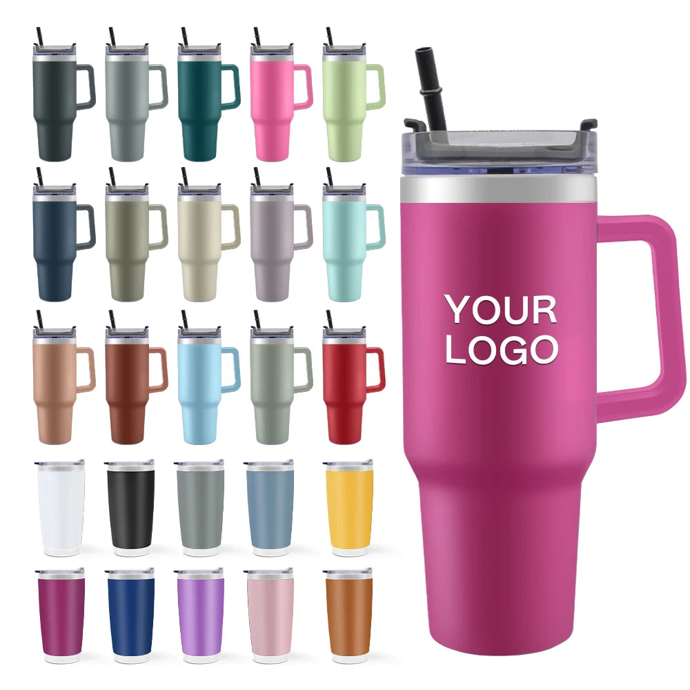 Stainless Steel Water Bottle Car Coffee Mug Tumbler with Handle Lid Straw Vacuum Thermos Cup 40oz