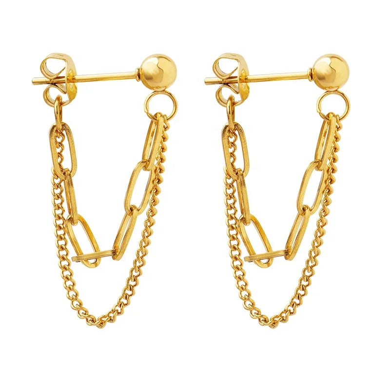 2022 Niche Design Personalized Double Layer Chain Pendant Popular Earrings Stainless Steel Earrings for Girls Gifts