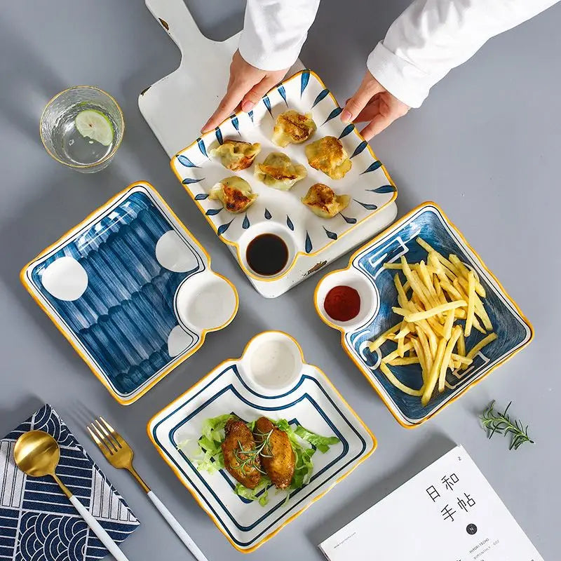 Zogifts Japanese Style Square Creative Cheap Bulk Breakfast Dumpling Dinner Plates Pizza Plate Ceramic Dinner and Salad Plates
