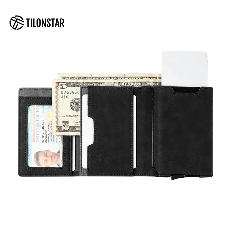 Top Seller Men's Slim Minimalist RFID Leather Wallet with Automatic Pop-up Credit Card Holder Cover for Gifts