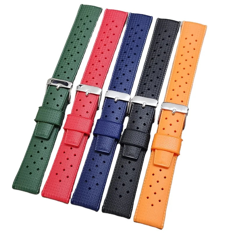 LAIHE 20mm 22mm Tropical Sport Waterproof Breathable Diving Watchband TPU Rubber Wrist Watch Bands