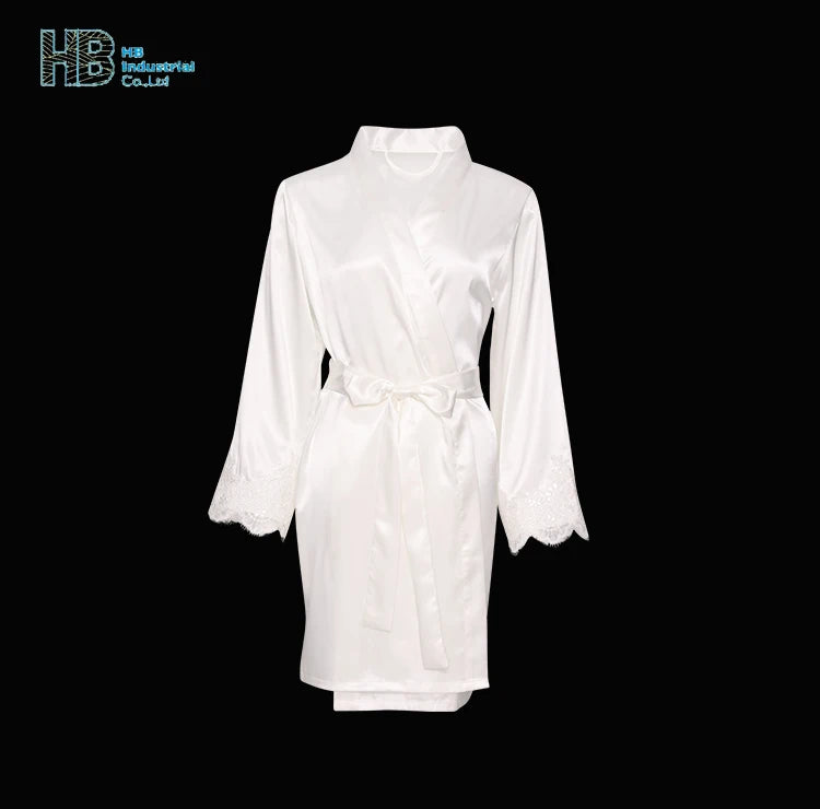 Bridal Wedding Morning Triangle Bridal and Bridesmaid Lace Satin Robe