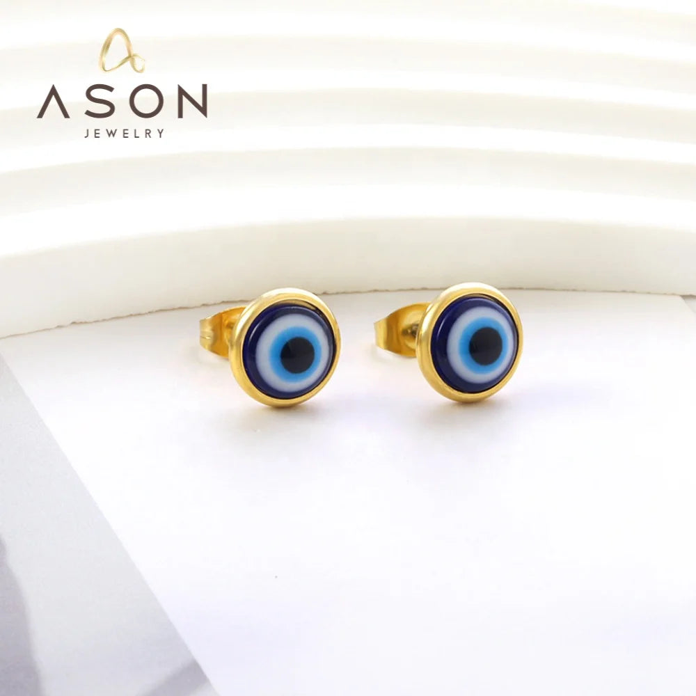 Ason 2023 New Fashion Stainless Steel Stud Earrings Blue Cat Eye Stud Earrings for Women
