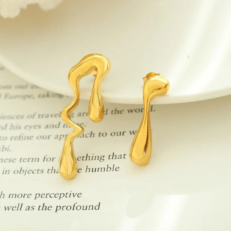 Personality Tarnish Free 18k Gold Plated Earrings Asymmetrical Stainless Steel Irregular Stud Earring for Women Gift