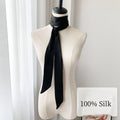 MIO Customized 100% Mulberry Silk Satin 16mm Thin Long Skinny Neck Scarves Solid Plain Color Ties Ribbon for Bags and Hat Girls