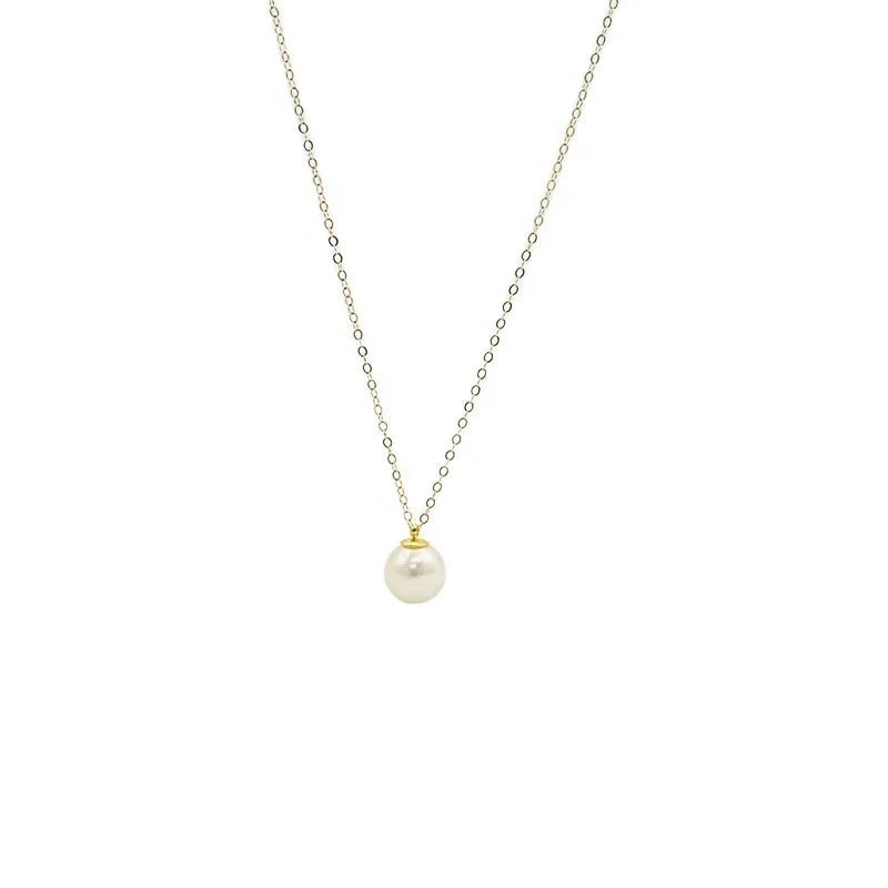 South Korea Simple 14k Gold Filled Single Natural Freshwater Pearl Pendant with Necklace Daily Wedding Jewelry for Women