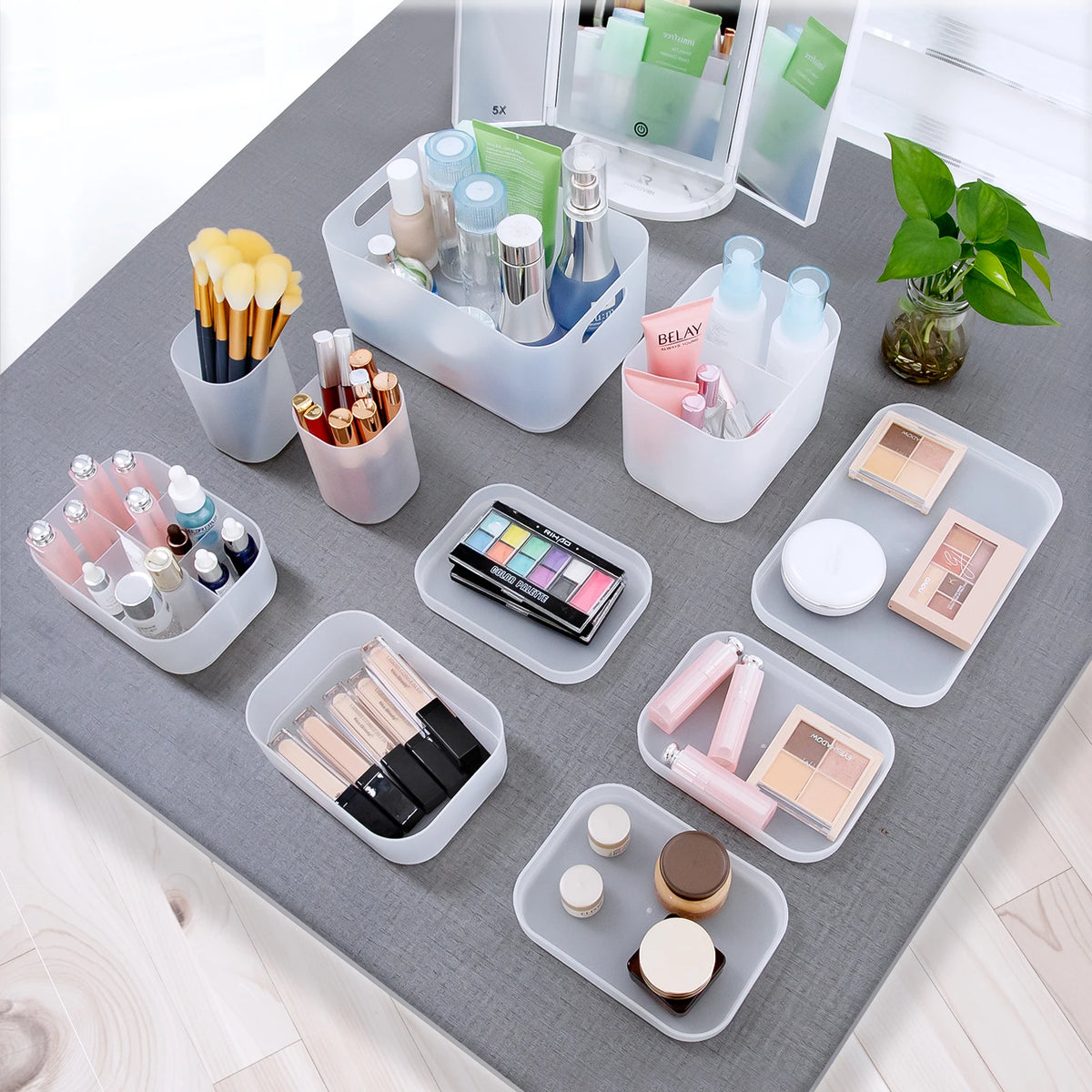 Relavel Makeup Organizer Case Set of 6 Detachable Clear Makeup Organizer Holder Multi-size Jewelry Toiletries Makeup Case