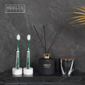 Merlin Living Nordic Round Marble Toothbrush Holder Aroma Bottle Decorative Jar with Black Rectangular Tray Set for Home Decor