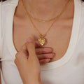 New Design 18K Gold Plated Heart Zircon Double Layer Chain Fashion Stainless Steel Pendant Necklace for Women