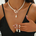 2024 Hot Selling Rhinestone Pearl Necklace Earrings Set Bridal Wedding Dress Accessories Fashion Jewelry Set Wholesale (KJ123)