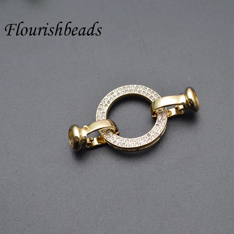 New Design Silver Gold Plated CZ Paved Big Size Copper Brass Round Connector Clasp for Necklaces Jewelry Making