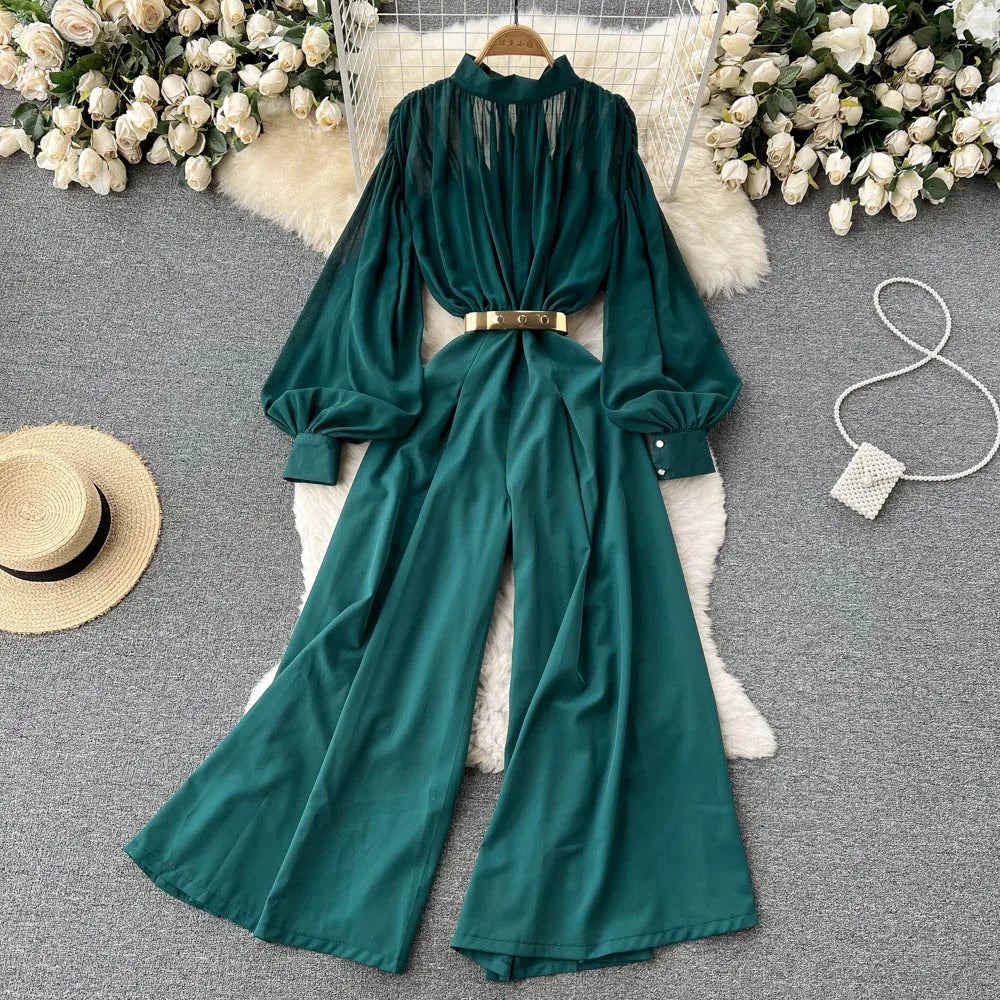 2022 New Arrivals Square Collar Casual Long Jumpsuits Spring High Waist Jump Suits Ladies Elegant Overalls One Piece Wholesale