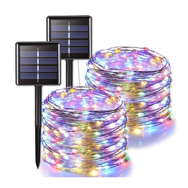 Factory Price Solar Garden Light 12m Waterproof Lamp 100 LED String 8 Mode 9 Colors House Decoration Motif Outdoor Lights