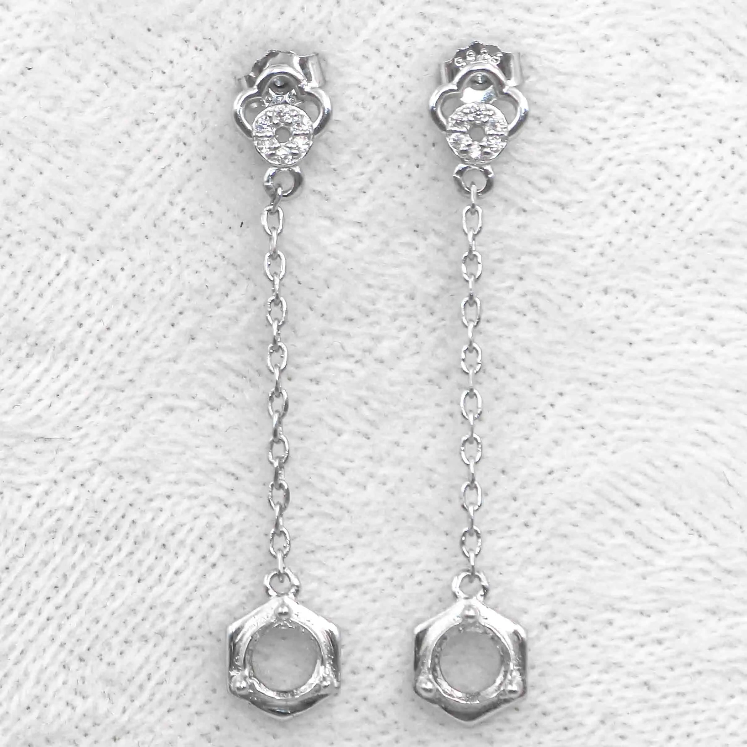 Sterling Silver 5*5mm Semi Mount Line Earrings Empty Support Blank Claws Setting S925 Base Without Center Stone for DIY Inlay