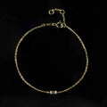 Modern Simple 18K Solid Gold 1.55g Single 2x4mm Baguette Cut Synthetic Lab Grown Diamond Solitaire Charm Link Chain Bracelet