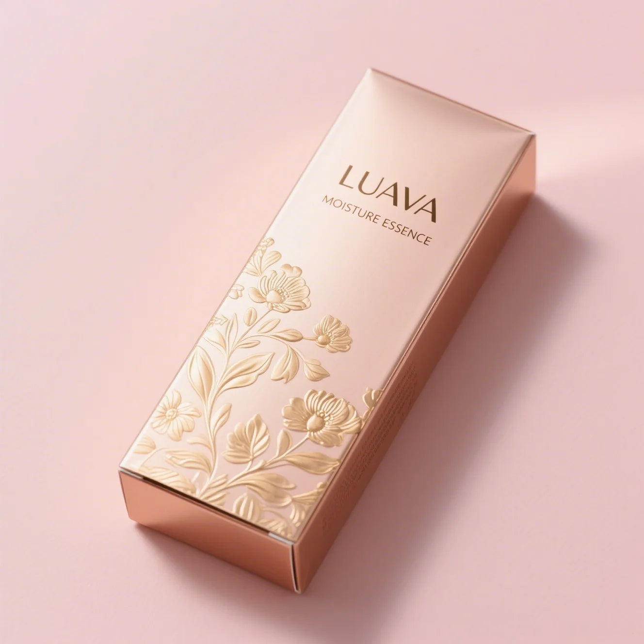 Custom Luxury Rose Gold Skincare Packaging Box Gold Embossed Floral Moisture for Essence Cosmetic Box Logo for Skin Care Face Cr
