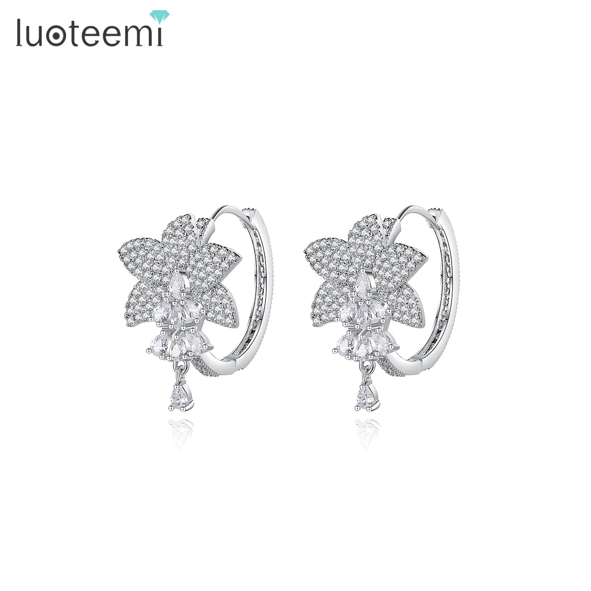 LUOTEEMI Huggie Woman Trendy Flower Zircon Fashion Large Jewelry Elegant Cubic Big Hoop Earring