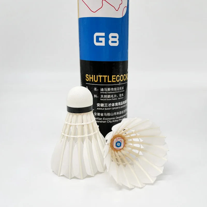 Dmantis G8 Class a Goose Feather Traditional Badminton Shuttlecock Durable Fiber Cork High Level 5g for Training Tournament